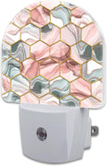 Red Gray Hexagon Marble Night Light Plug into Wall, Abstract Gold Liquid Marble by sndheke