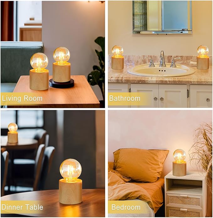 JHY DESIGN Set of 4 Wood Grain Table Lamp 6.5" Tall Cordless Lamp Light - Image 7