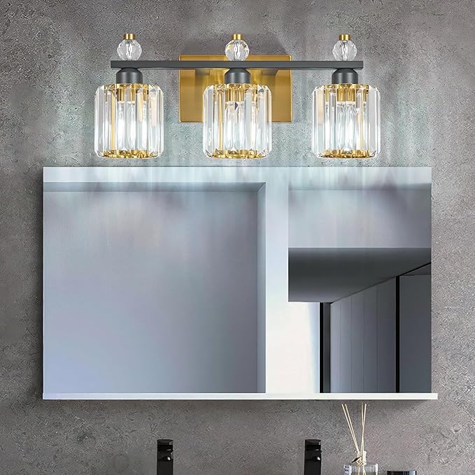 Bathroom Vanity Lights 3-Light Sand Black Gold Modern Crystal Vanity Light - Image 3