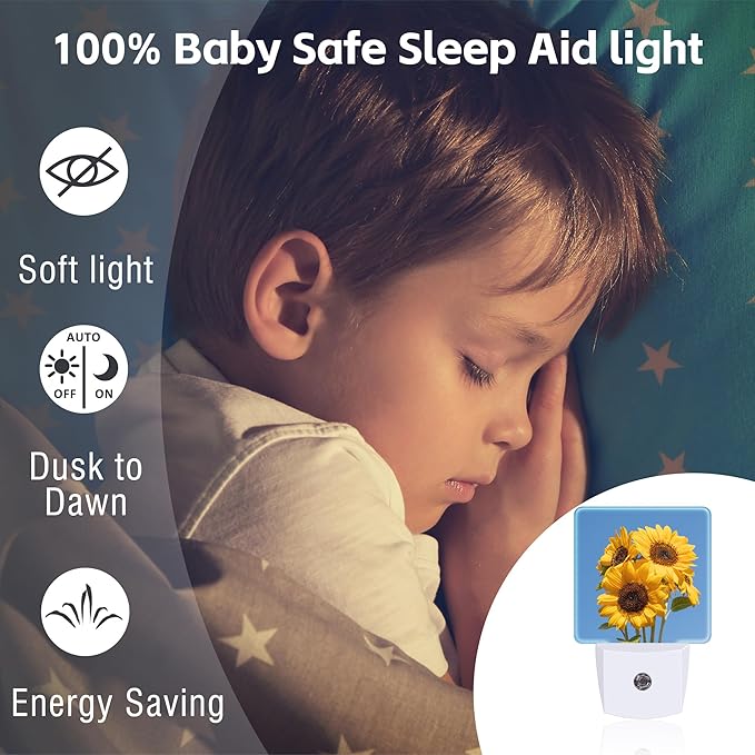 Blooming Sunflowers Night Light Plug into Wall, Summer Blue Sky Sunflower Dusk - Image 5