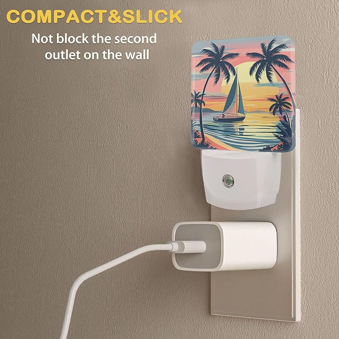 Palm Trees Night Lights Plug into Wall, Sunset Palm Trees Auto Sensor LED Night - Image 4