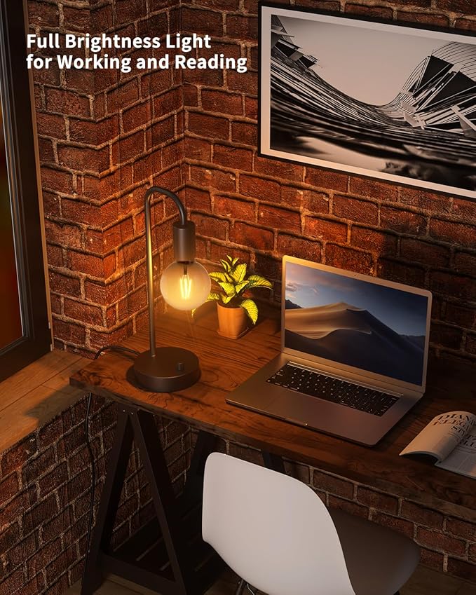 ONEWISH Industrial Table Lamp for Bedroom, Fully Dimmable Modern Bedside Lamps - Image 6