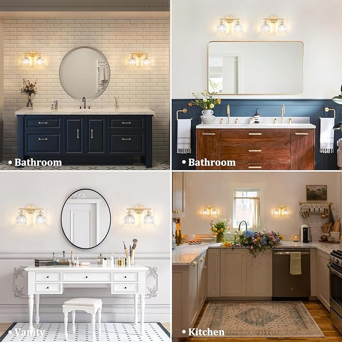 Bathroom Light Fixtures, 2-Light Brass Vanity Wall Light Over Mirror - Image 3