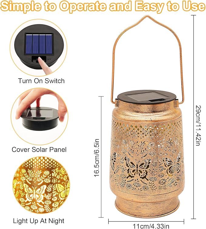 2 Pack Solar Lanterns Outdoor Butterfly Garden Decor, Christmas Gifts - Image 5