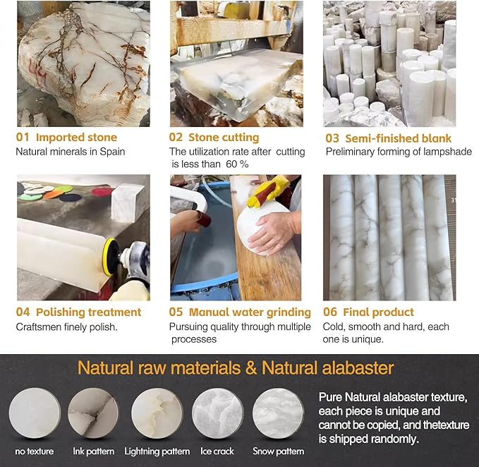 LMQNINE Natural Alabaster Wall Sconces Spanish Marble Wall Light Cylinder - Image 2