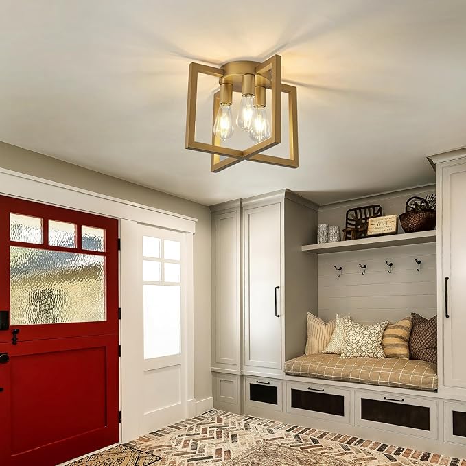 ZGLAOJT 3-Lights Ceiling Light Fixture, Modern Gold Semi Flush Mount Chandelier - Image 9