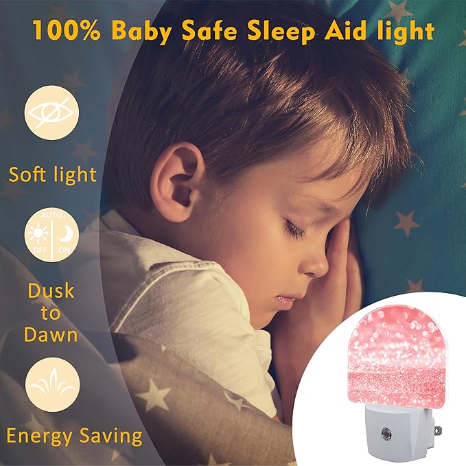 Pink Gold Glitter Night Light, Rose Pink Sparkle Shine Dusk to Dawn Night Light - Image 5