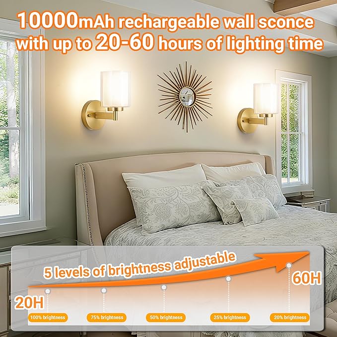 Battery Operated Wall Sconce Set of 2, Wireless Wall Sconce - Image 4