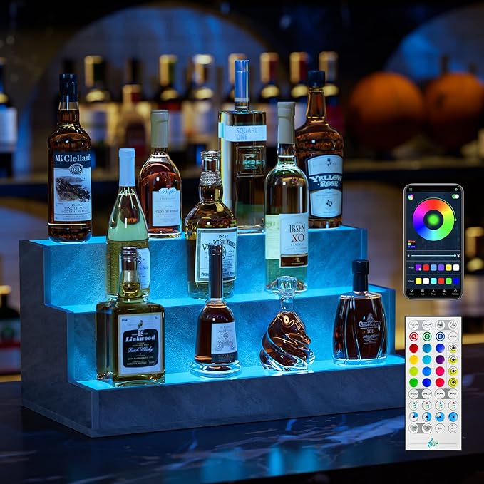 LED Lighted Liquor Bottle Display Shelf, 24 Inch Bar Display Shelf, DIY by Cubehom