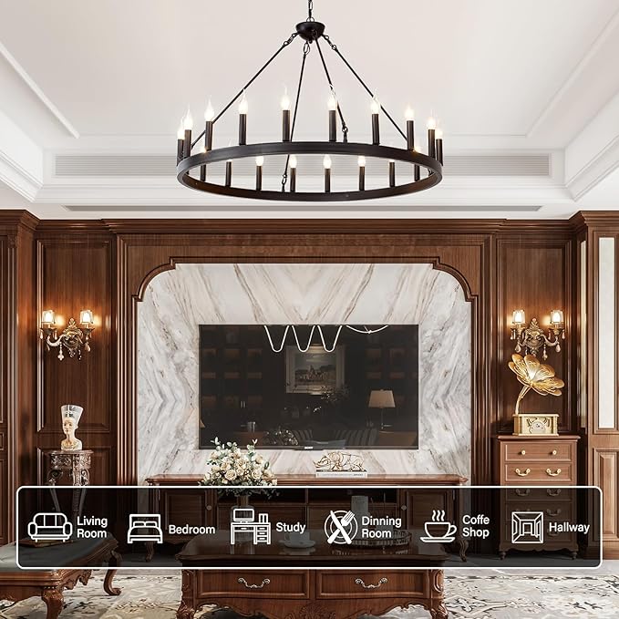 Black Wagon Wheel Chandelier 40 inch, 20-Light Farmhouse Wagon Wheel - Image 6