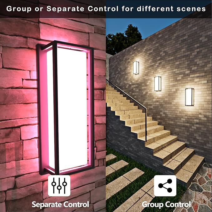 Smart Outdoor Lights Color Changing 2 Pack, RGB+2700K-6500K Outdoor Wall Sconce - Image 3