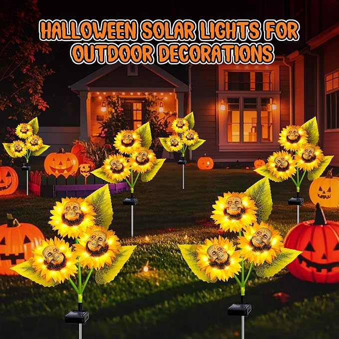 Halloween Decorations Outdoor, 3 Pack Solar Scary Skull Sunflowers Lights - Image 6