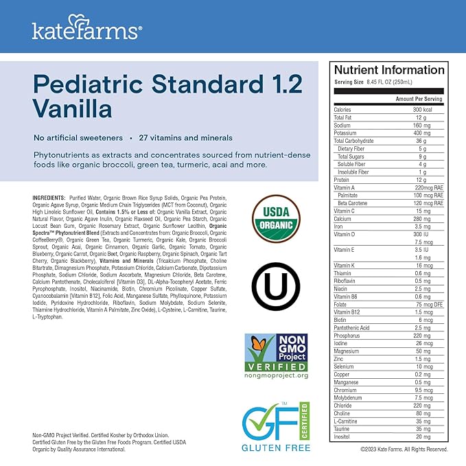 KATE FARMS Organic Pediatric 1.2 High Calorie Vanilla Nutrition Shake, 12g - Image 2