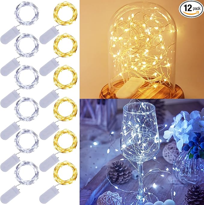 WATERGLIDE 12 Pack Fairy Lights Battery Operated, 7 ft 20 LED Mini String Lights by WATERGLIDE