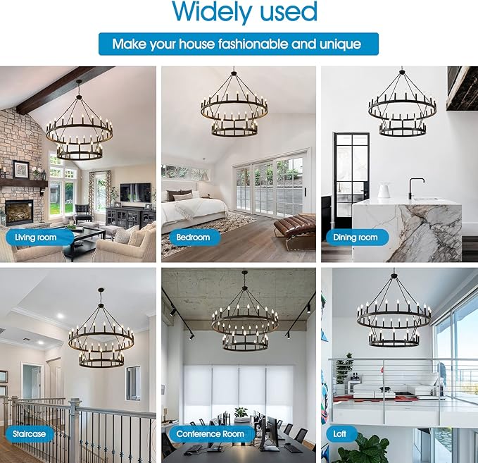 HHR 2 Tier Wagon Wheel Chandelier 36-Light 48 Inch, Extra Large Black Round - Image 3