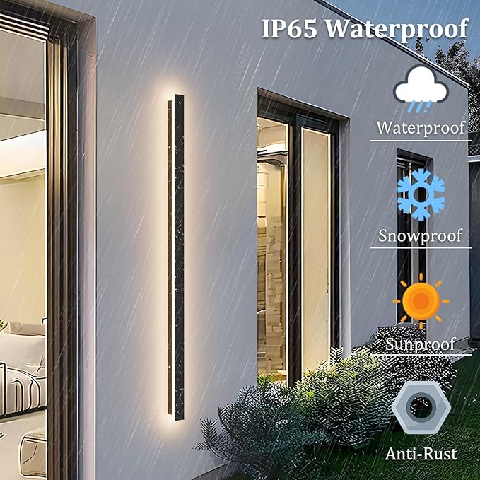 2 Pack 47.2In Long Outdoor LED Wall Lights IP65 Waterproof Black Modern - Image 2