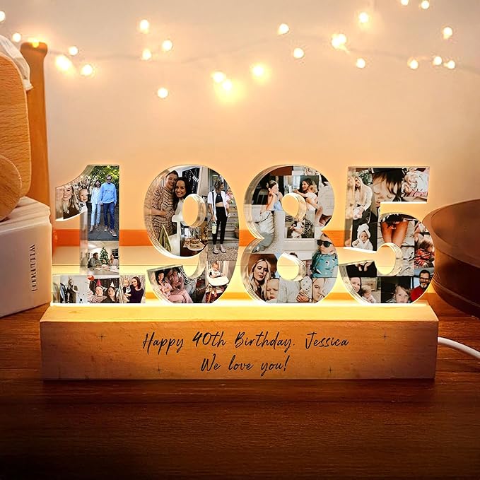Personalized 40th Birthday Night Light 1985 – Custom Photo Collage Lamp - Image 4