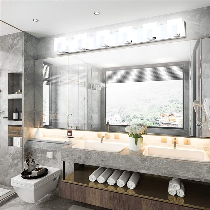 Aipsun 6 Lights Modern LED Bathroom Vanity Light Acrylic Stainless Steel Chrome - Image 4