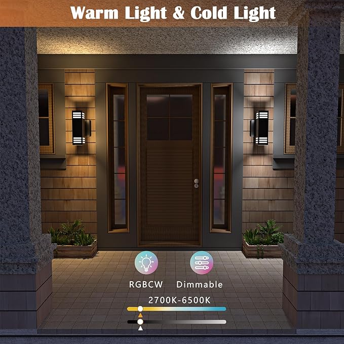 RGB Smart Outdoor Wall Lights, 2 Pack Front Porch Light Fixtures, Square - Image 4