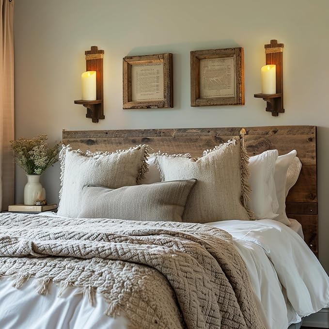 Homemory Wall Sconces Candle Holder Set of 2, Farmhouse Wooden Rustic Wall Decor - Image 5