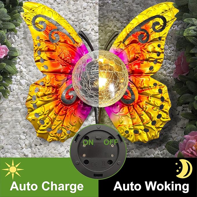 Solar Lights Outdoor Garden Butterfly Decor, Metal Butterfly Statue Decoration - Image 5