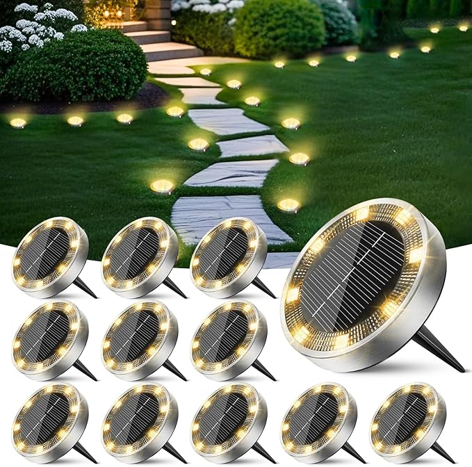 Peasur Mini Solar Ground Lights Outdoor, 12 Pack Flat Solar Powered Disc Lights by Peasur