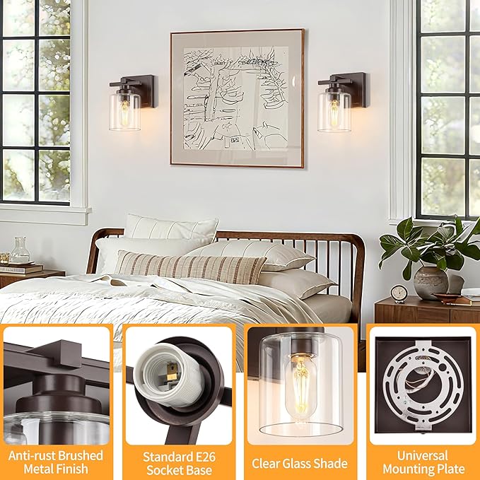 1 Light Modern Bathroom Light Fixtures Over Mirror, Bronze Finish Vanity Lights - Image 3