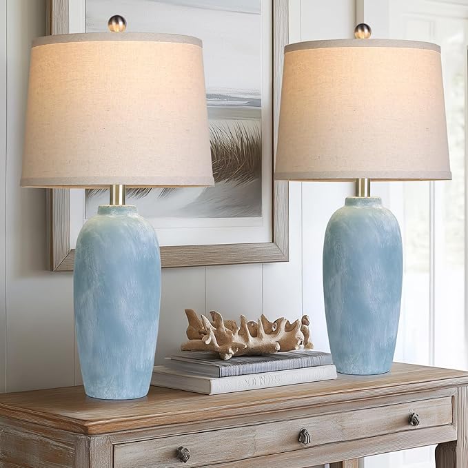 25“ Jar Table Lamps Set of 2, Ceramic Bedside Lamps - Image 4