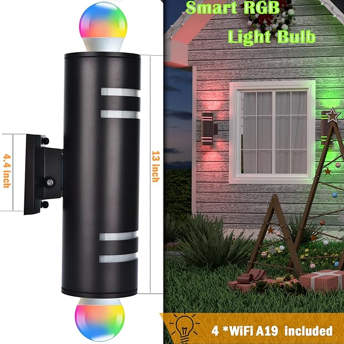 Smart Outdoor Wall Lights Color Changing 2 Pack, RGB+2700K-6500K Modern - Image 5