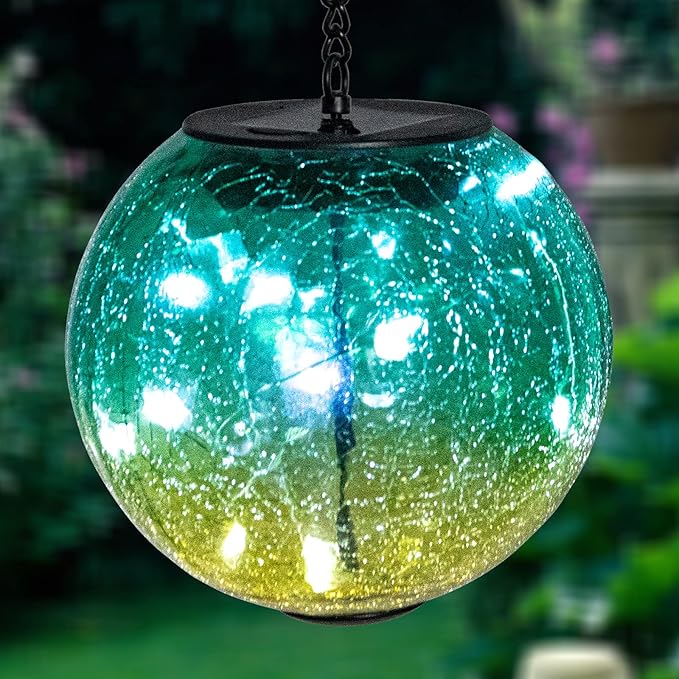 Hanging Solar Lights Outdoor Solar Lanterns Outdoor Decorative Cracked Glass - Image 6