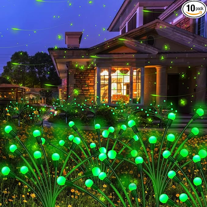 Kohlrabi Solar Halloween Lights Outdoor, 10 Pack 80 LED Green Firefly Lights by KohlrabiDecor
