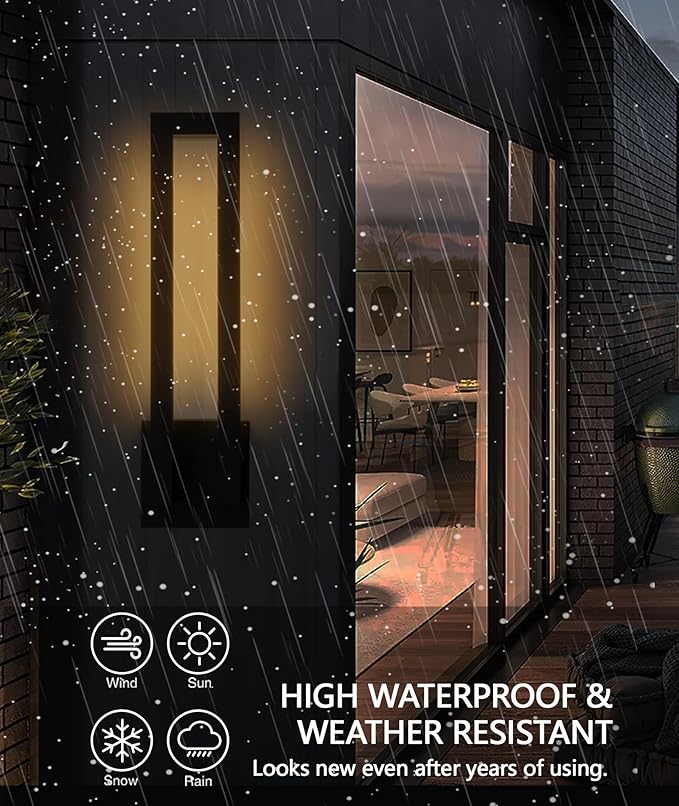 26 inch Outdoor Wall Sconce, Large Porch Led Wall Lights, Modern Black Exterior - Image 9