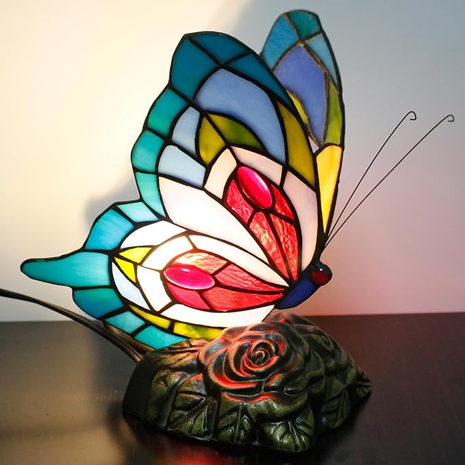 Small Tiffany Table lamp Stained Glass Butterfly Desk Lamp 7X5X9.8 Inch Accent - Image 5