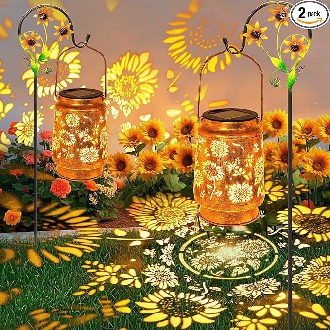 2 Pack Sunflower Solar Lanterns Garden Decor, Christmas Gifts by stadeco