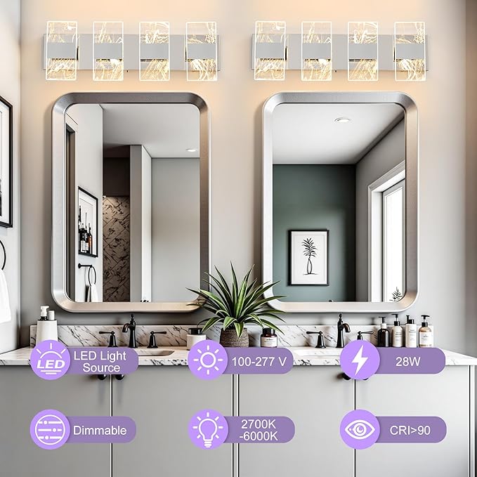 Modern LED Bathroom Light Fixtures Dimmable 4-Light Chrome Vanity Light - Image 2