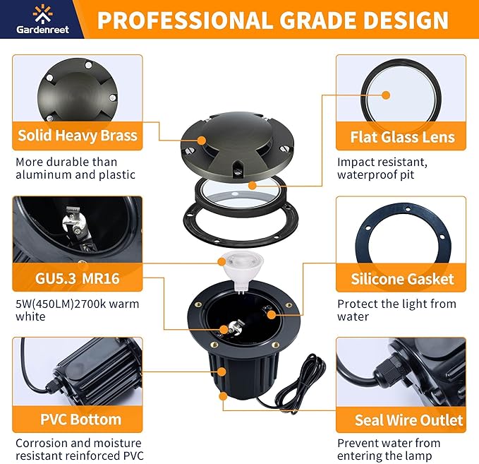 Gardenreet Brass In Ground Landscape Lighting Low Voltage Kit - Image 2