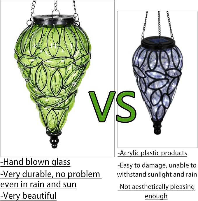 Solar Hanging Lantern Outdoor Garden Lights, Tear-Shaped Glass and Metal - Image 4