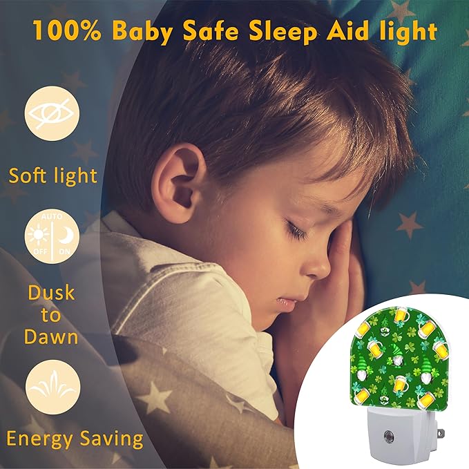 Saint Patrick Day Gnomes and Clovers Night Light Plug into Wall, Irish Shamrock - Image 5