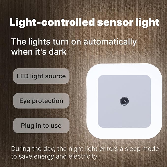 Smart Auto-Dimming Square LED Night Light Bedside Lamp, 0.5W Plug-in - Image 2