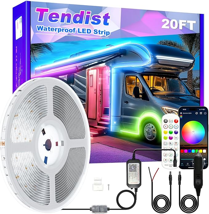 RV Awning LED Light Strip 20FT, 12V RGB Waterproof Underglow Led Light kit by Tendist