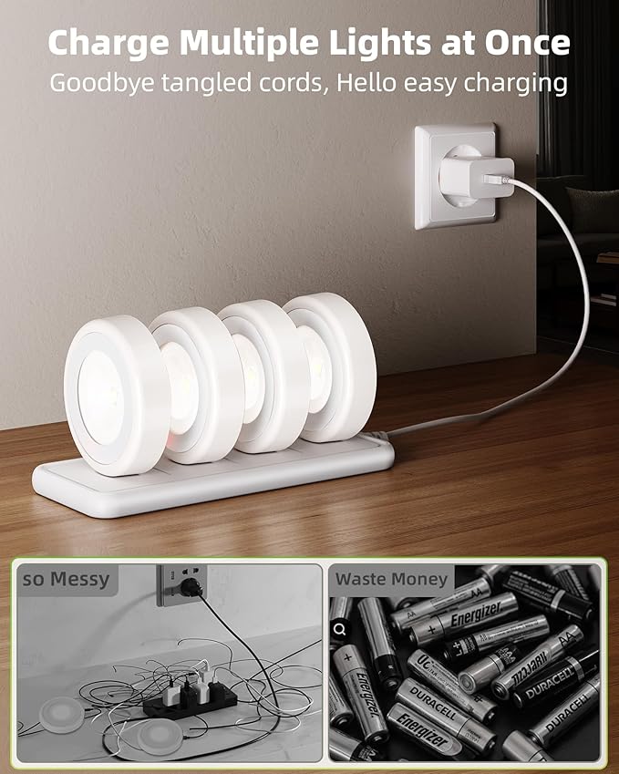 EZVALO LED Puck Lights with Charging Station, Rechargeable Sitck On Tap Lights - Image 2