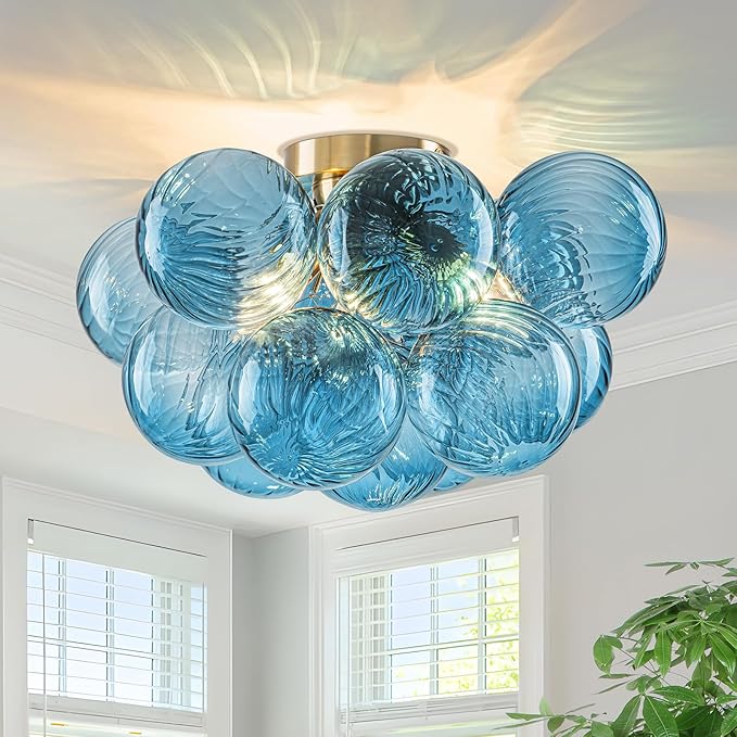 GoYeel Flush Mount Chandelier Gold, Kitchen Lights Ceiling Modern Glass Bubble by GoYeelLighting