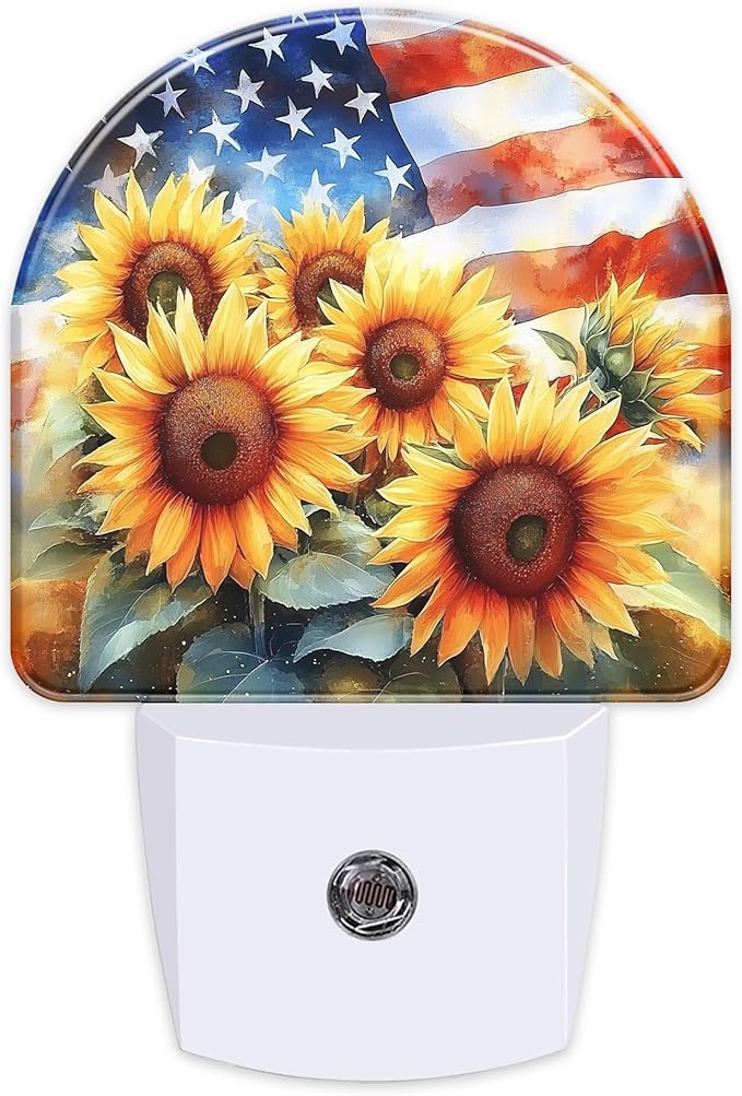 American Flag with Sunflowers Night Light, Dusk-to-Dawn Auto Sensor Plug in by Unknown
