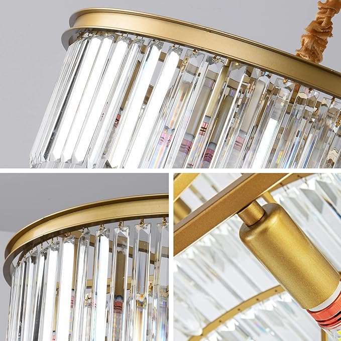 Gold Modern Crystal Chandelier, 2-Tier Round Flush Mount Ceiling Light Fixtures - Image 4
