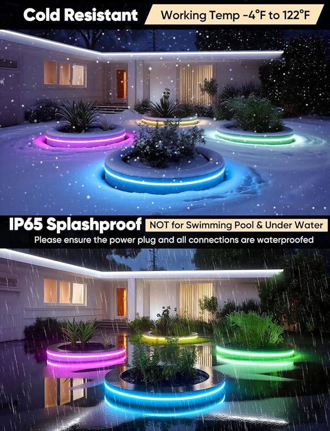 65FT RGB LED Neon Rope Lights Remote Control, AC 110-120V Outdoor Color - Image 3