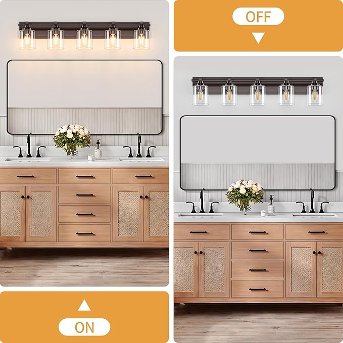 5 Light Modern Bathroom Light Fixtures Over Mirror, Bronze Finish Vanity Lights - Image 7