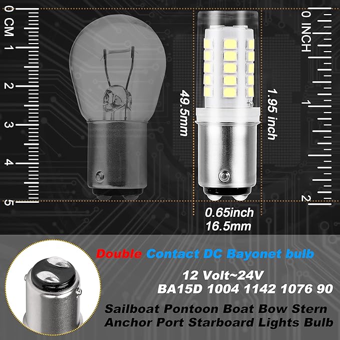 BA15D 1004 1142 1076 90 Marine Boat Navigation Lights Xenon White 6000K 12V 24V - Image 5