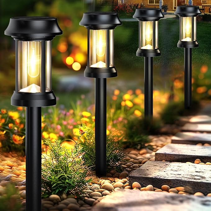Solar Pathway Lights, 8 Pack Glass Solar Lights Outdoor, Solar Stake Lights - Image 2