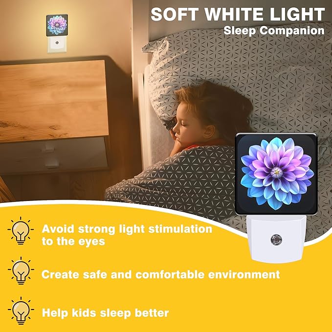 Night Light Purple and Blue Dahlia Flower Night Lights Plug into Wall Smart - Image 3
