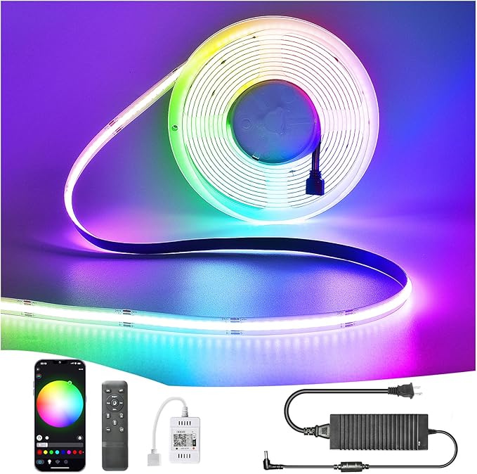 INDARUN RGB COB Led Light Strip 32.8ft, 24V Color Changing Led Strip Lights by INDARUN